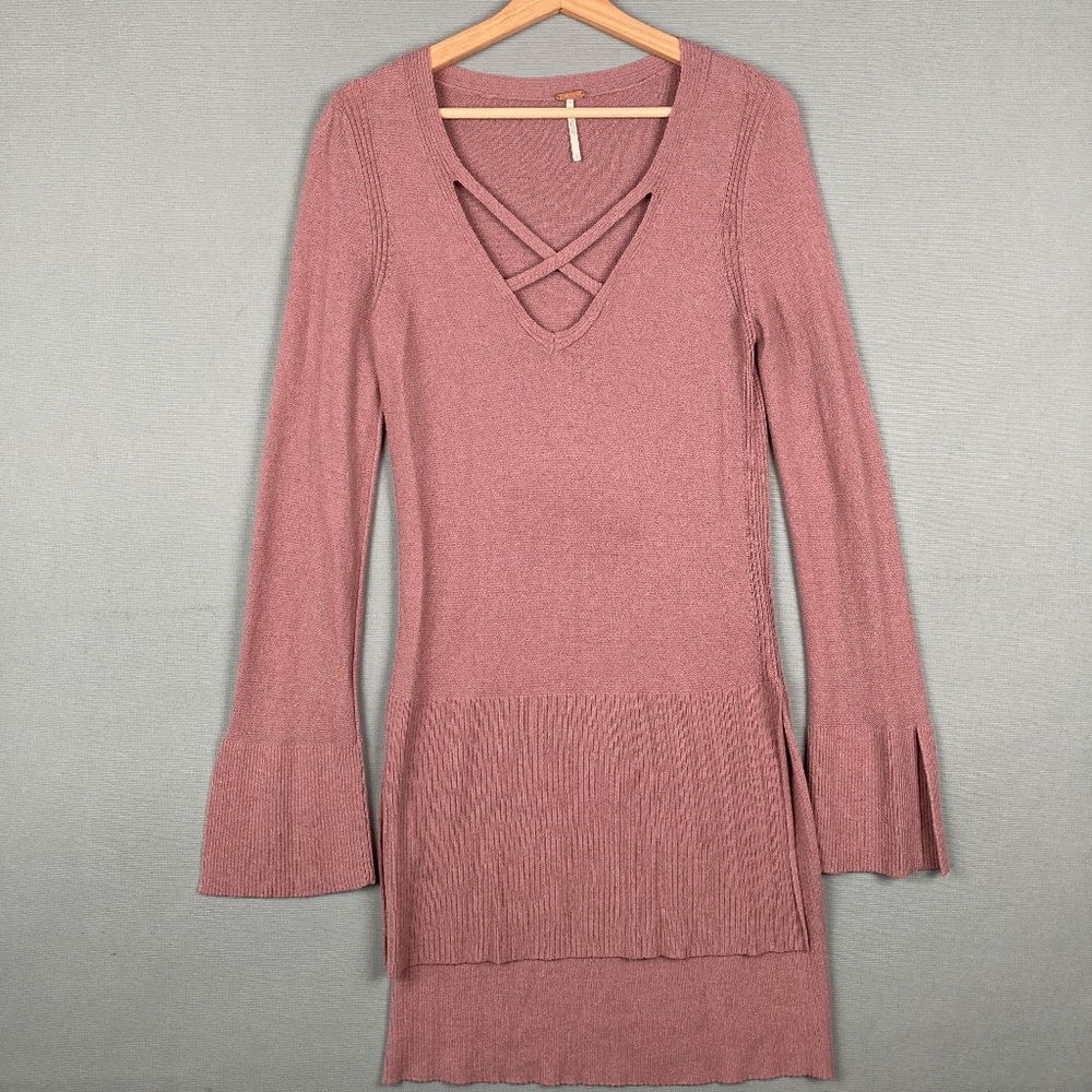 Free People Women's Lavender Waterfall Criss Cross Tunic  Sweater Long Sleeve S